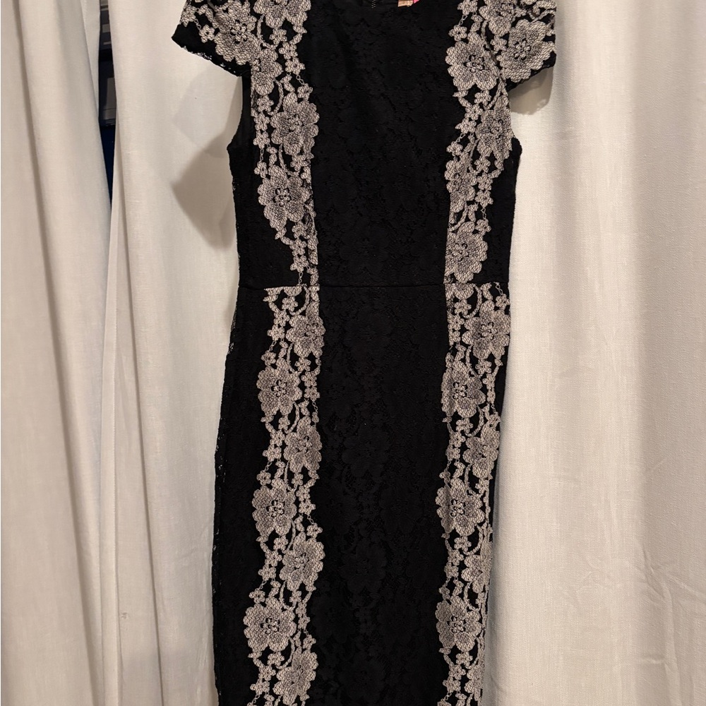 Betsey Johnson Black Dress with Gray Lace Accents